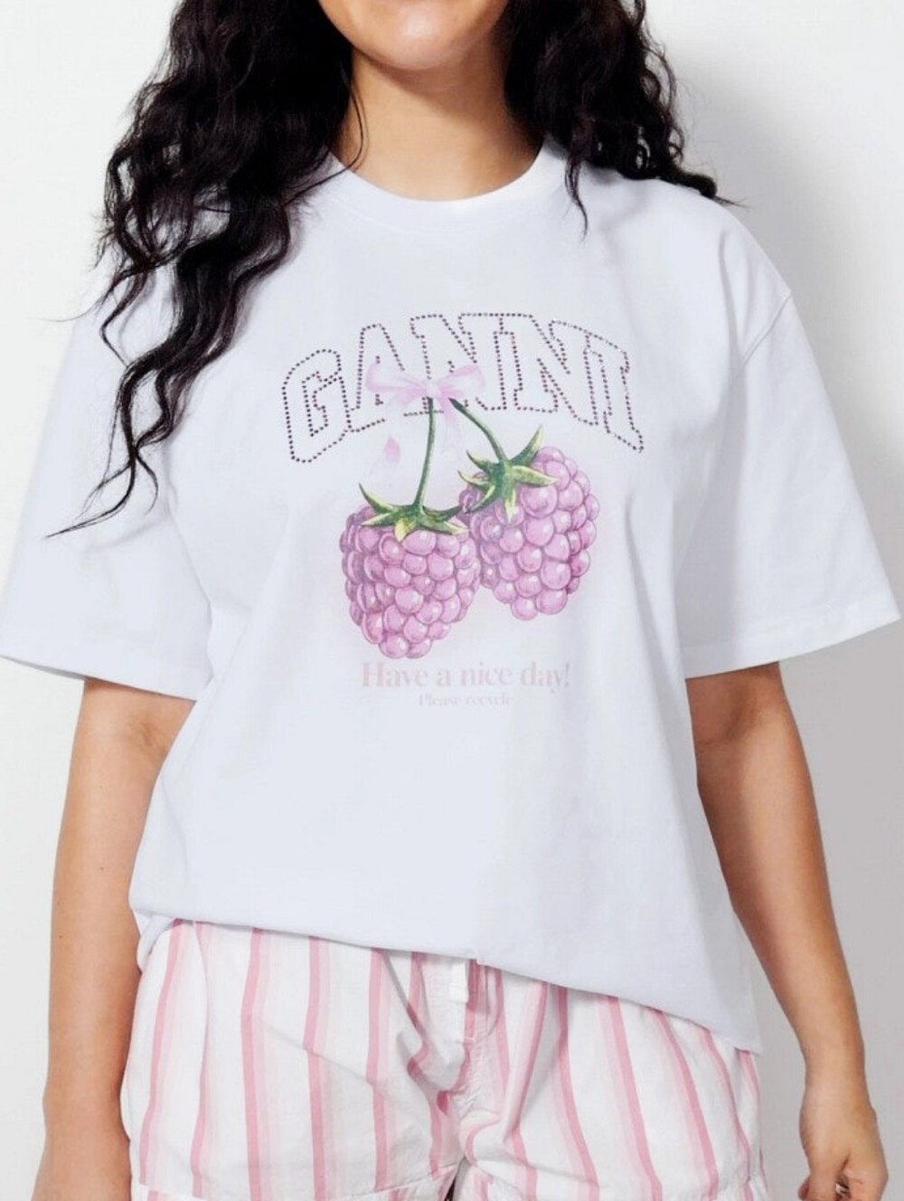 GANNI Raspberry Tee Crew Neck Short Sleeves Size S